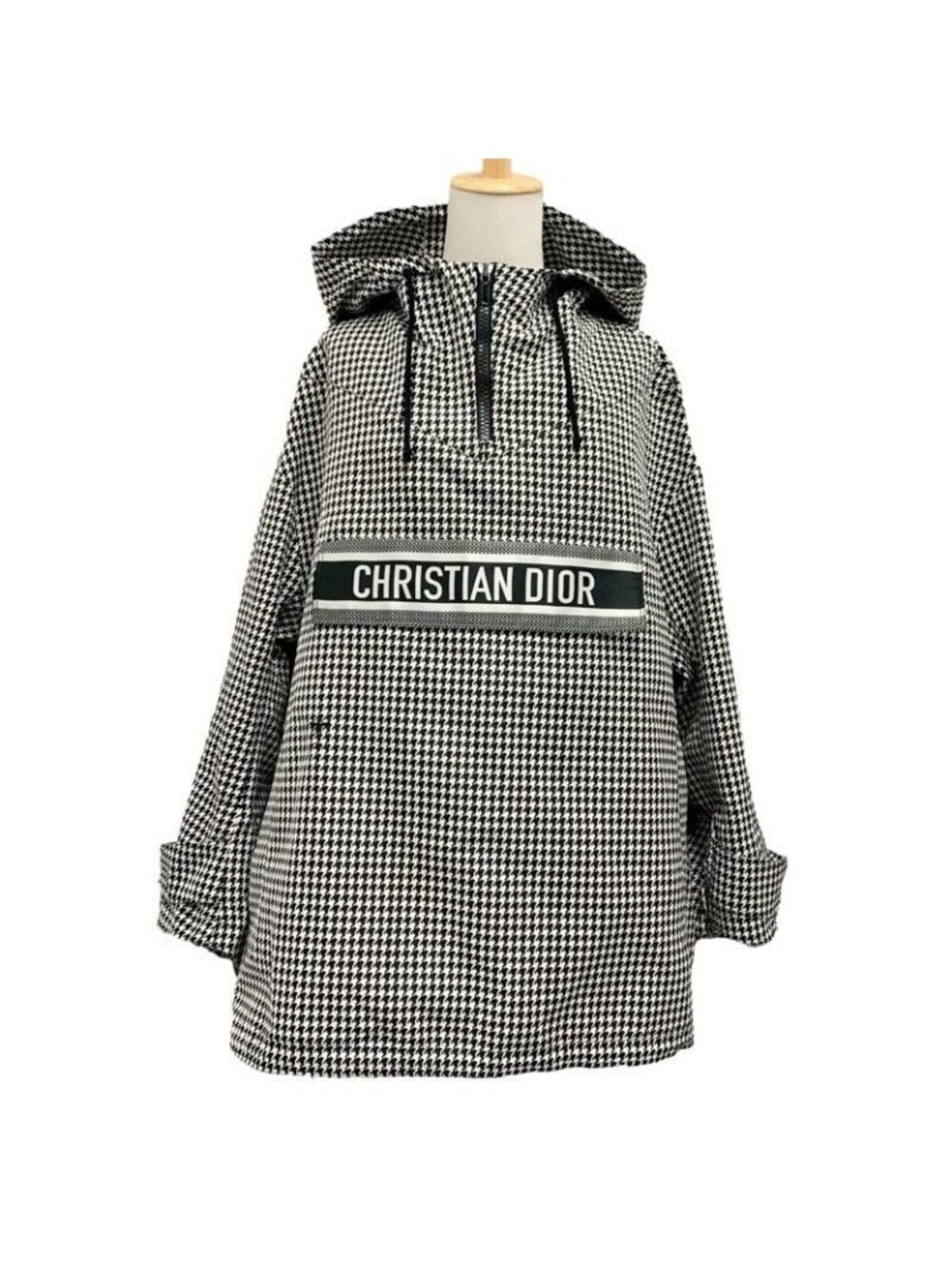 Christian Dior Anorak Top Hoodie Logo Half Zip Houndstooth Long Sleeve